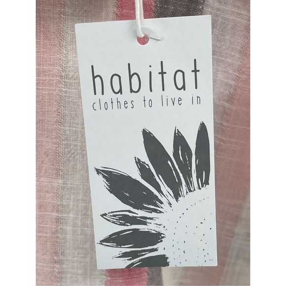 Habitat Linen Short Top Button Up Women XS Pink White Gray Stripe Long Sleeve Ne - Picture 11 of 13